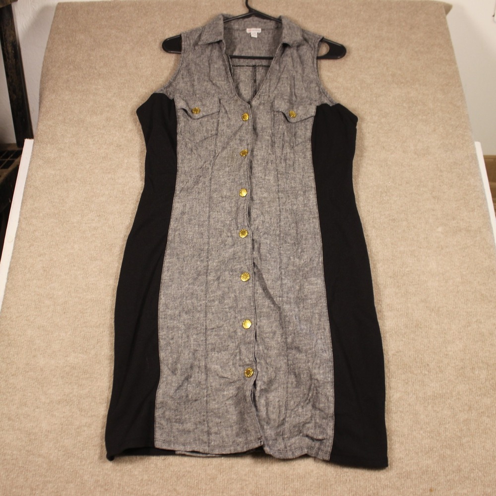 Guess Est 1981 Sleeveless Colorblock Button Down Shirt Dress Grey Black XL